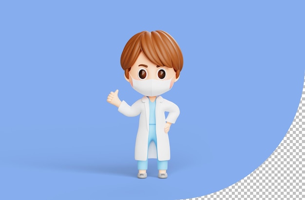 Free PSD male doctor showing thumbs up sign 3d illustration cartoon character