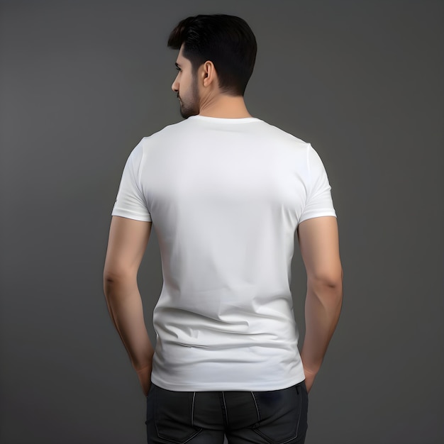 Free PSD man in blank white t shirt front view on grey background