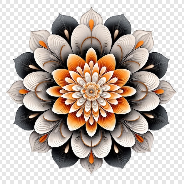 Free PSD mandala fractal design element with flower pattern isolated on transparent background