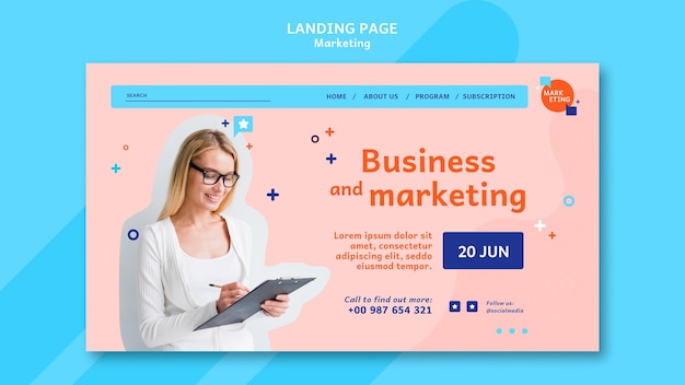 Marketing landing page template with photo