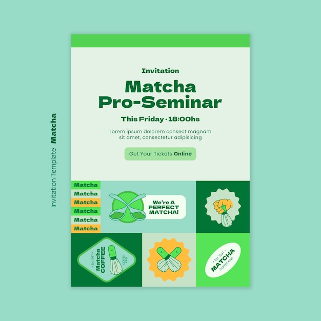 Free PSD matcha tea drink invitation template