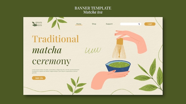 Free PSD matcha tea  landing page template