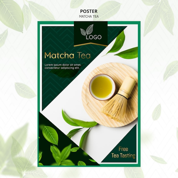 Matcha tea poster with leaves