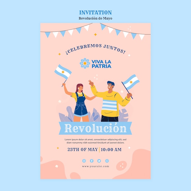 Free PSD may revolution invitation template