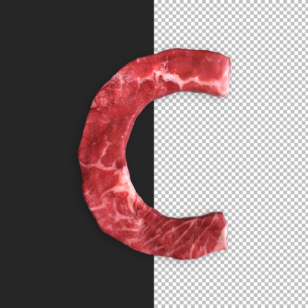 Free PSD meat alphabet on black background, letter c