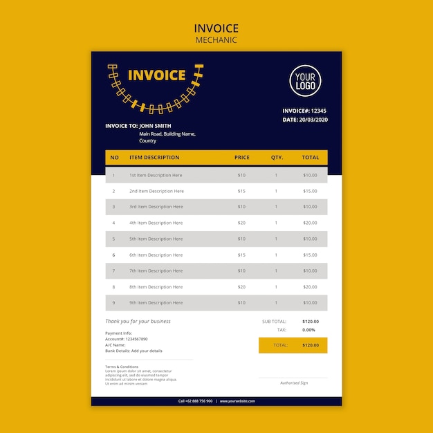 Mechanic business invoice balance sheet template