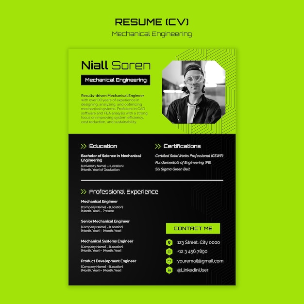 Free PSD mechanical engineering resume template design