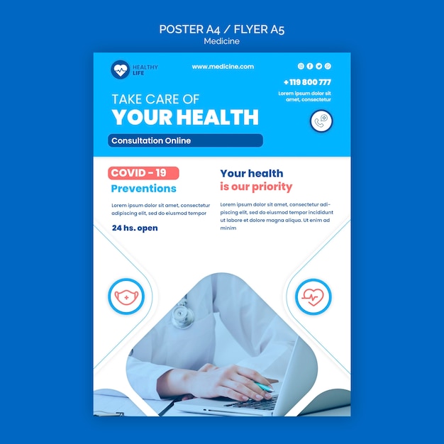 Free PSD medicine online poster template