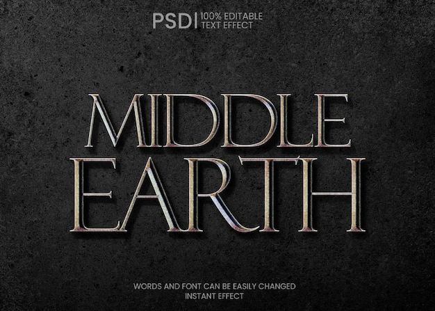 Free PSD medieval fantasy text effect with antique metallic letters