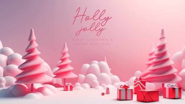 Free PSD merry christmas low poly pink cute 3d background