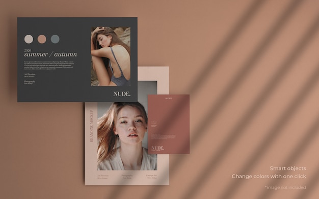 Free PSD minimal brochure collection mockup with soft shadow