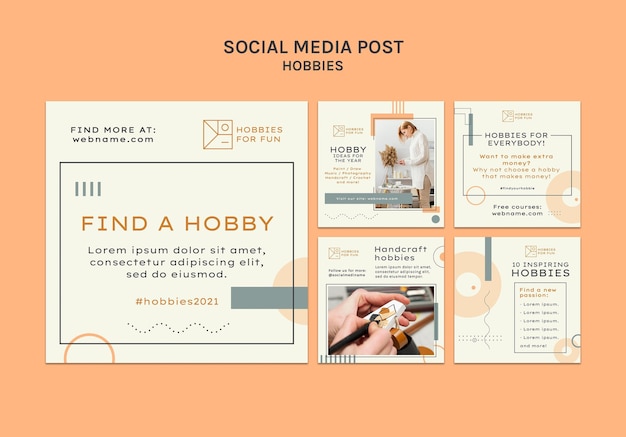 Free PSD minimalistic hobbies social media posts collection