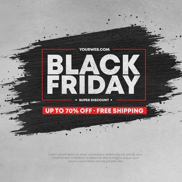 Free PSD modern black friday sale with black brush stroke frame background