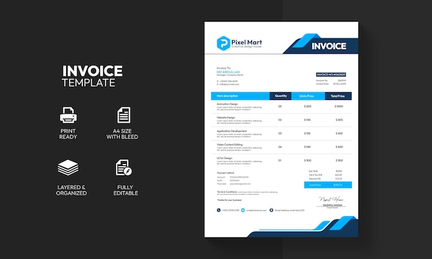 Free PSD modern corporate business invoice template design