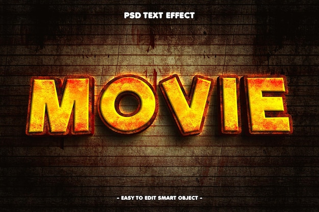 Free PSD movie rusted text effect on wooden background