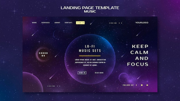 Free PSD music concept landing page template