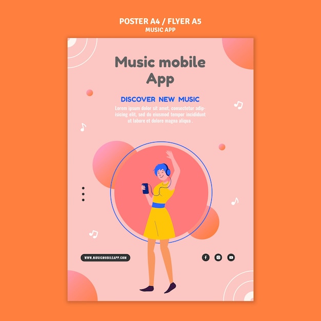 Free PSD music mobile app print template