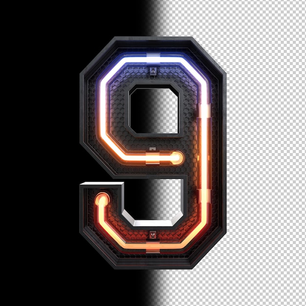 Free PSD number 9 made from neon light