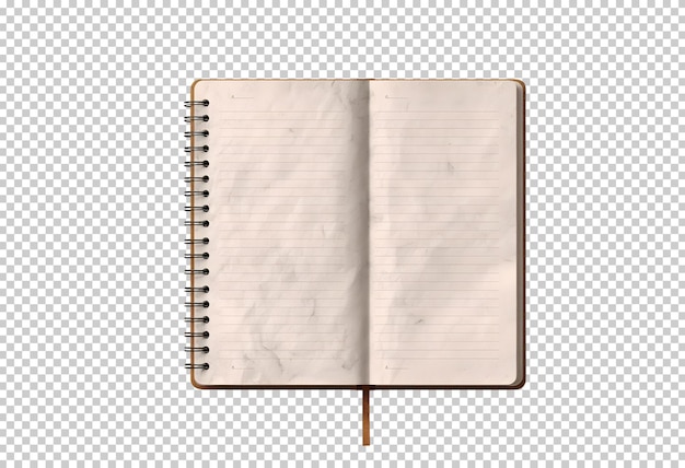 Free PSD old opened notebook isolated on background