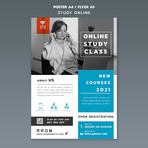 Free PSD online study poster template