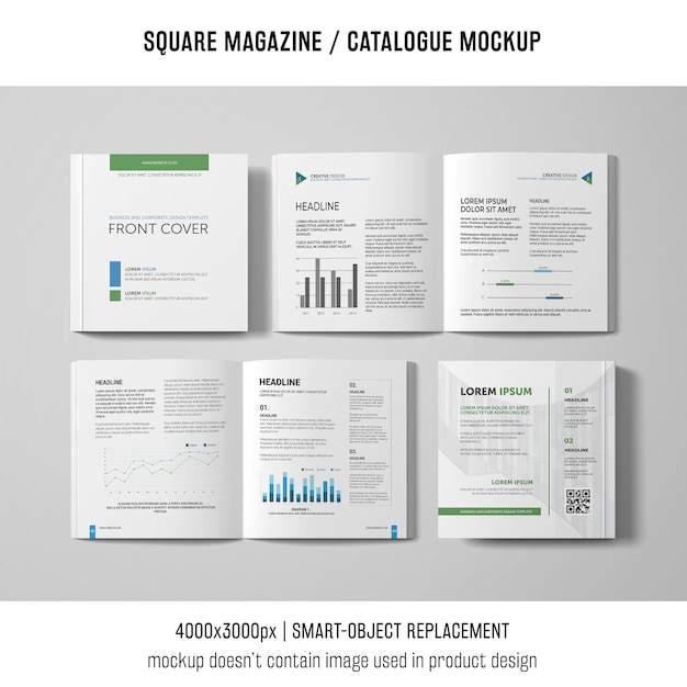 Free PSD open and closed square magazine or catalogue mockups