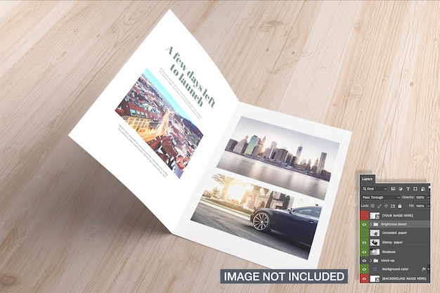 Free PSD opened bi-fold cover mockup