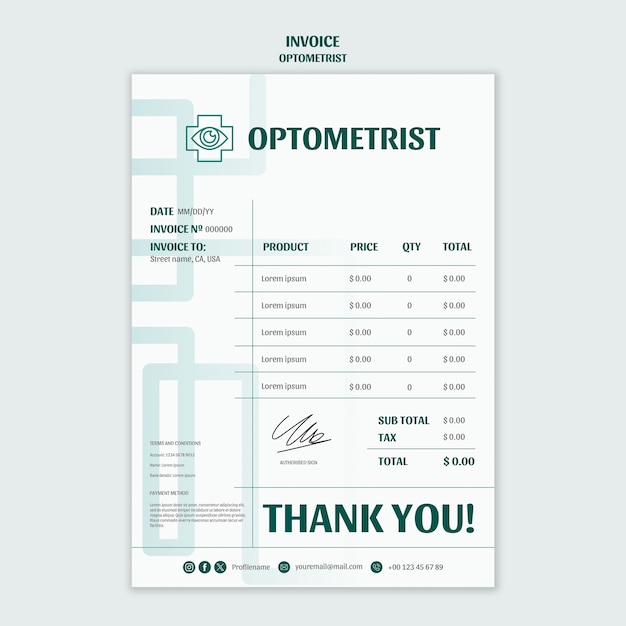 Optometrist career invoice template