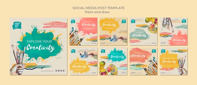 Free PSD paint brushes and colours social media post