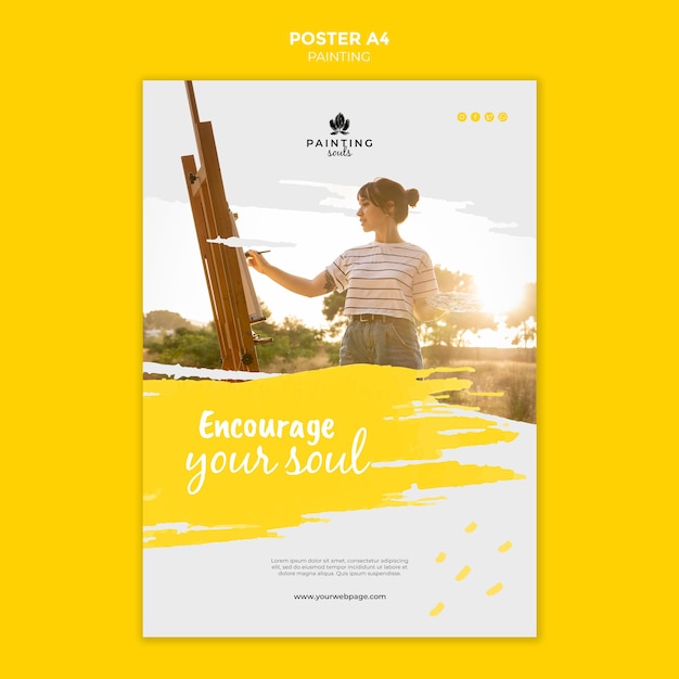 Free PSD painting poster template with photo