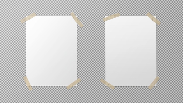 Free PSD pair of white posters with tape