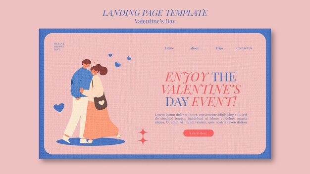 Paper texture valentines day landing page template