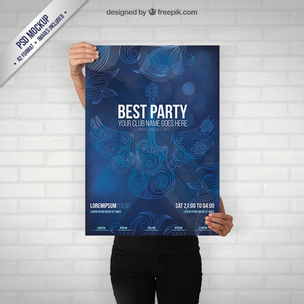 Free PSD party poster mockup with a guitar