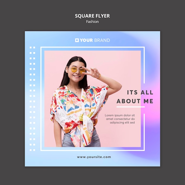 Free PSD peace sign cute girl fashion square flyer template