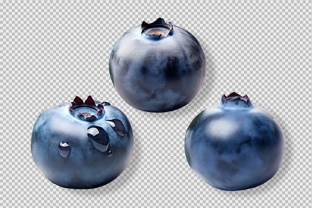 Photo of Three blueberries isolated on transparent background