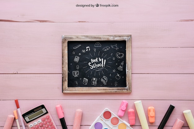 Free PSD pink back to school composition with slate