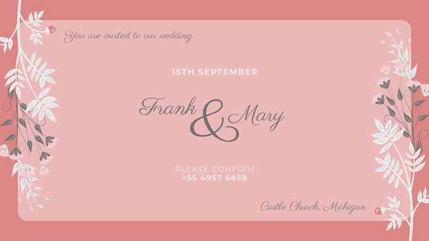 Free PSD pink invitation with painted white flowers