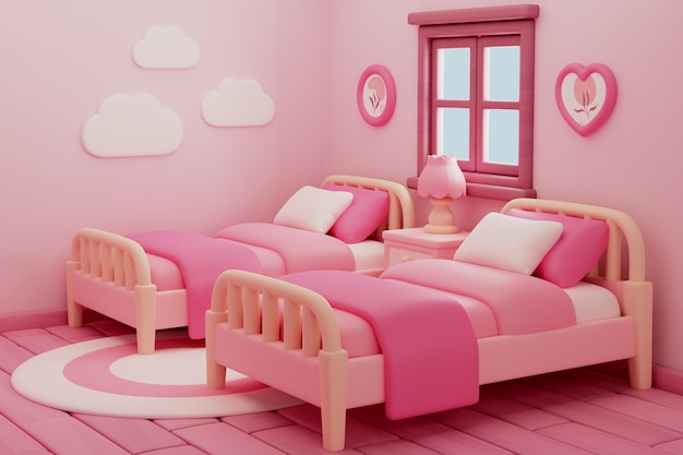 Free PSD pink room 3d rendering illustration