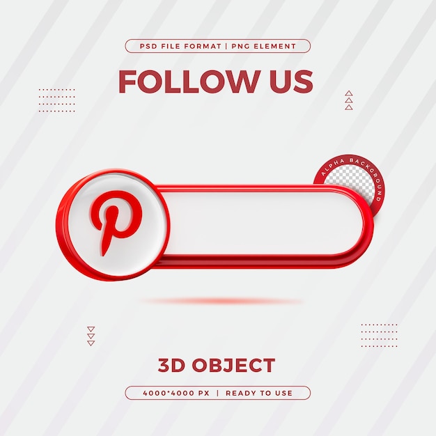 Free PSD pinterest follow us banner element icon isolated 3d render