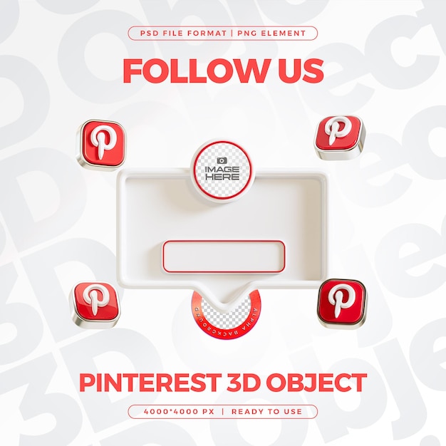 Free PSD pinterest follow us banner element icon isolated 3d render