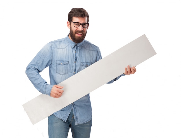 Free PSD playful man with blank sign