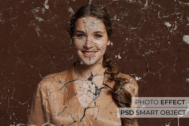 Free PSD portrait of person with cracked wall effect