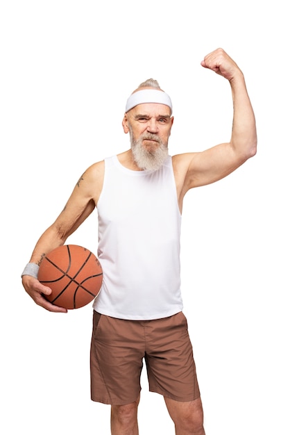 Free PSD portrait of senior man with basketball