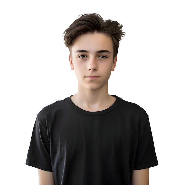 Free PSD portrait of a teenage boy in black t shirt isolated on white background