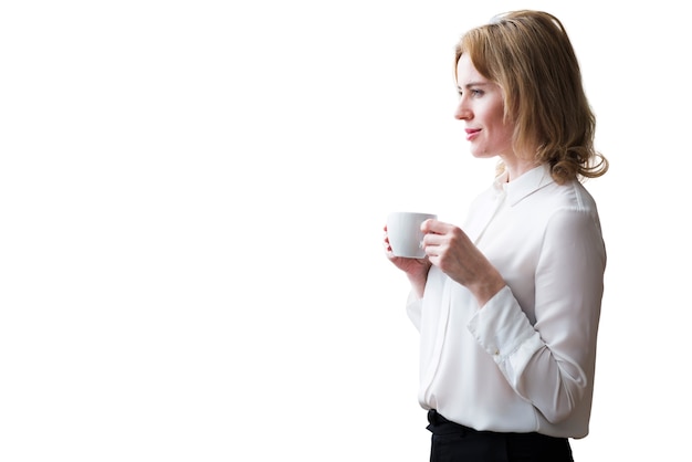 Free PSD portrait of woman with coffee cup