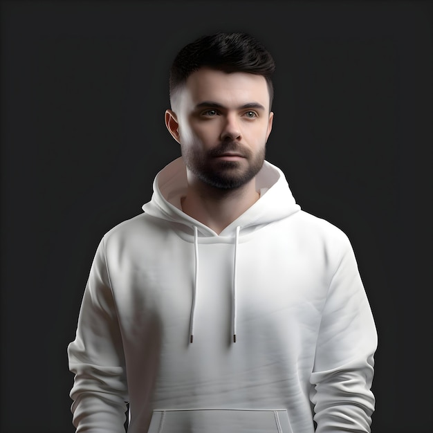 Free PSD portrait of young handsome man in white hoodie on dark background