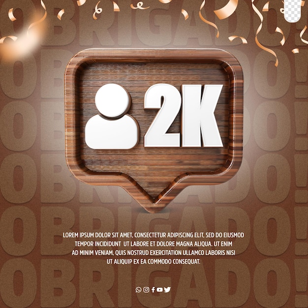 Free PSD a poster for a social media event with the words 2k on it 3d logo 2k followers