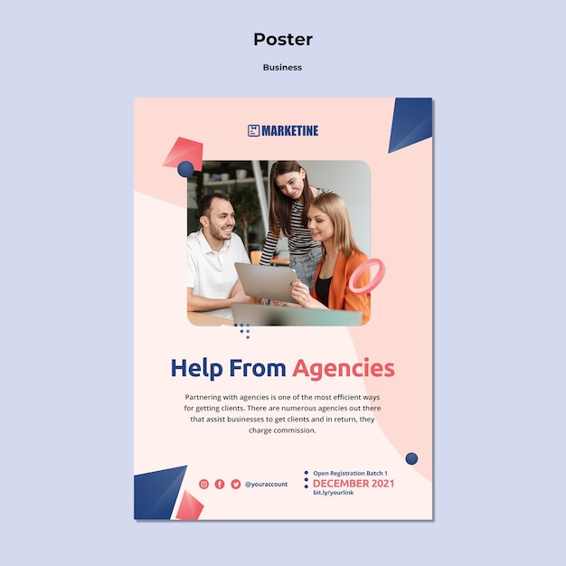 Poster template for marketing business with geometric shapes