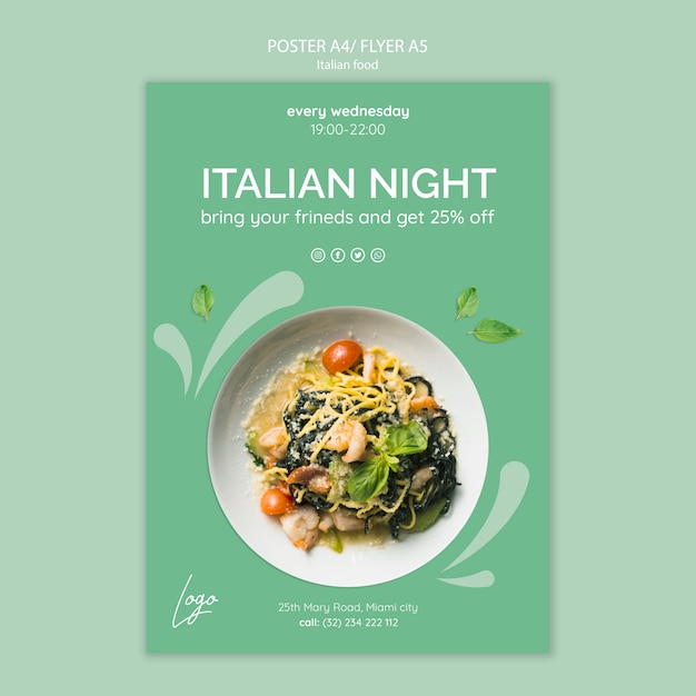 Poster template with italian food theme