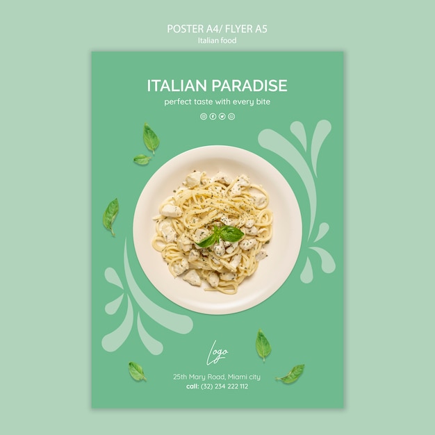 Free PSD poster template with italian food