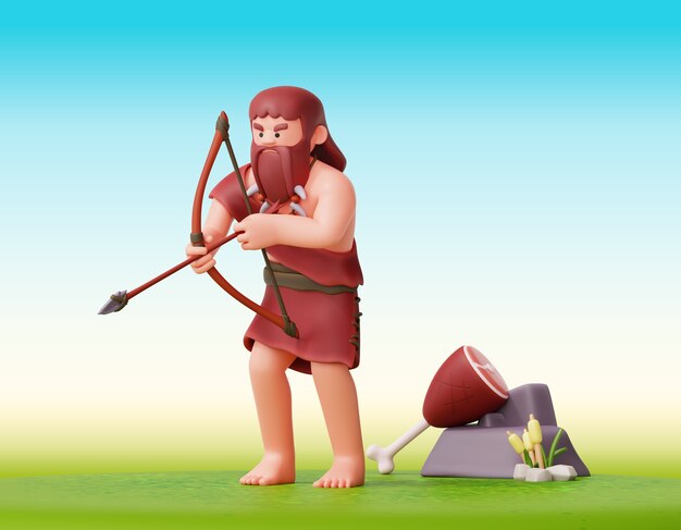 Prehistoric caveman character 3d composition